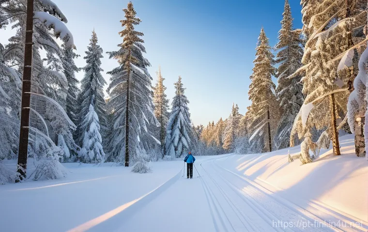 핀란드 겨울 스포츠 특징 - **"Cross-Country Skiing in a Serene Finnish Winter Forest"**
A tranquil and picturesque scene of...