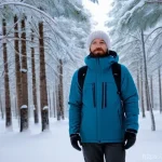 핀란드 겨울철 생존 전략 - **Prompt: Strategic Layering in Finnish Winter Forest**
    A person, appearing to be in their 30s, ...