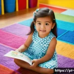 핀란드와 스웨덴 경제 차이 - **Prompt:** A young girl, around 7 years old, with bright, curious eyes, is sitting on a colorful ru...