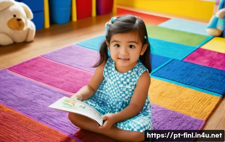 핀란드와 스웨덴 경제 차이 - **Prompt:** A young girl, around 7 years old, with bright, curious eyes, is sitting on a colorful ru...