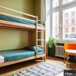 핀란드 가성비 숙소 찾기 - A cozy, budget-friendly hostel room in Helsinki&rsquo;s Kallio district, featuring a small, neat bunk bed ...