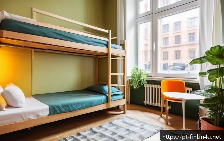 핀란드 가성비 숙소 찾기 - A cozy, budget-friendly hostel room in Helsinki’s Kallio district, featuring a small, neat bunk bed ...