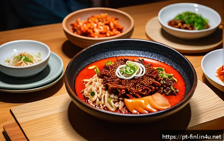 핀란드에서 한식 즐기는 법 - A cozy Helsinki Korean restaurant interior scene showcasing a traditional Korean meal served on a wo...